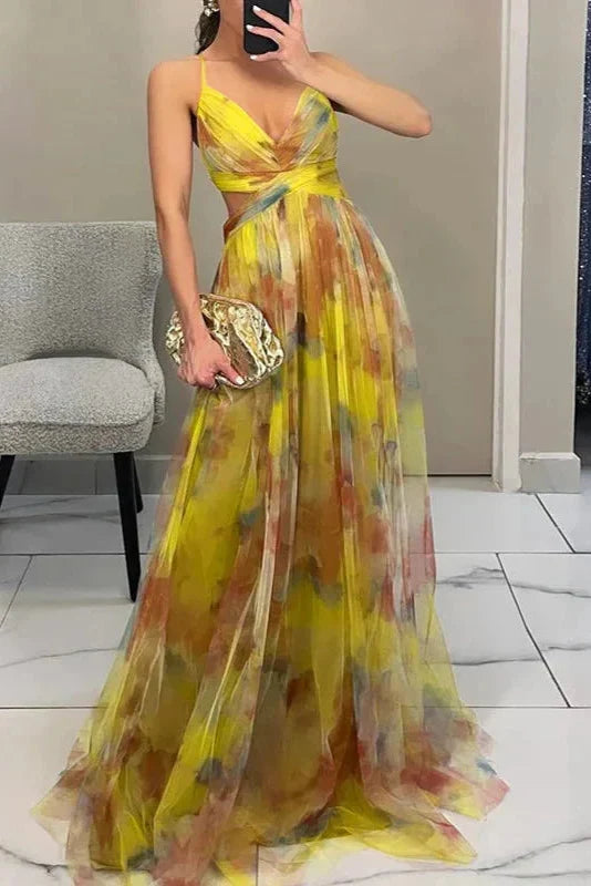 Rochie maxi florală pentru femei, potrivită pentru invitate la nuntă, cu fustă plisată