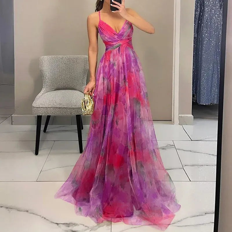 Elegant Women's Maxi Wedding Guest Dress with V-Neck - photo 5