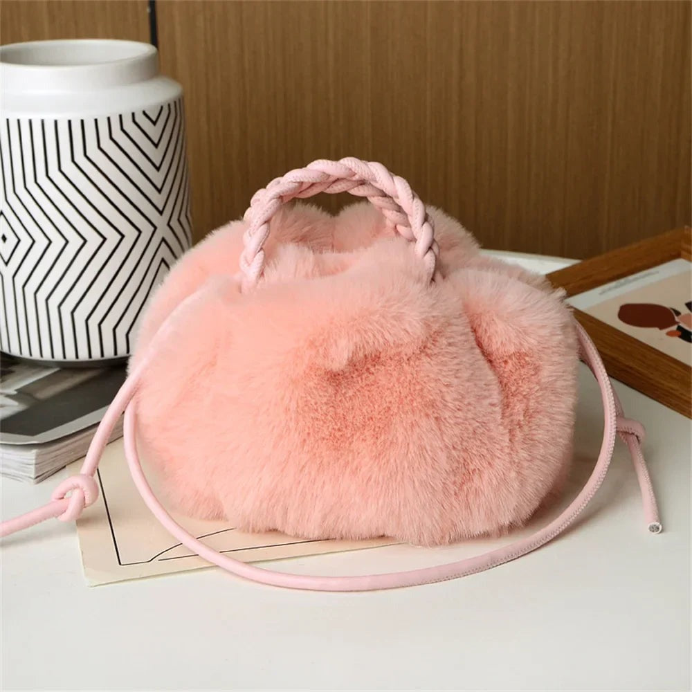 Jacinta - Women's Faux Fur Shoulder Bag with Round Handle