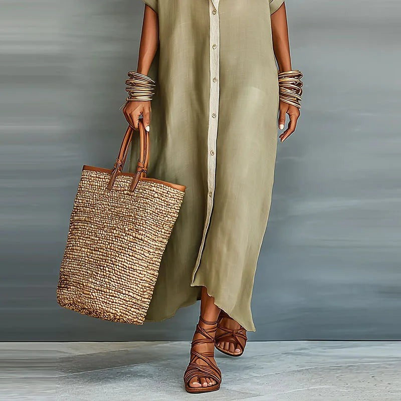 Larienne - Women's Linen Shirt Maxi Sundress - photo 4