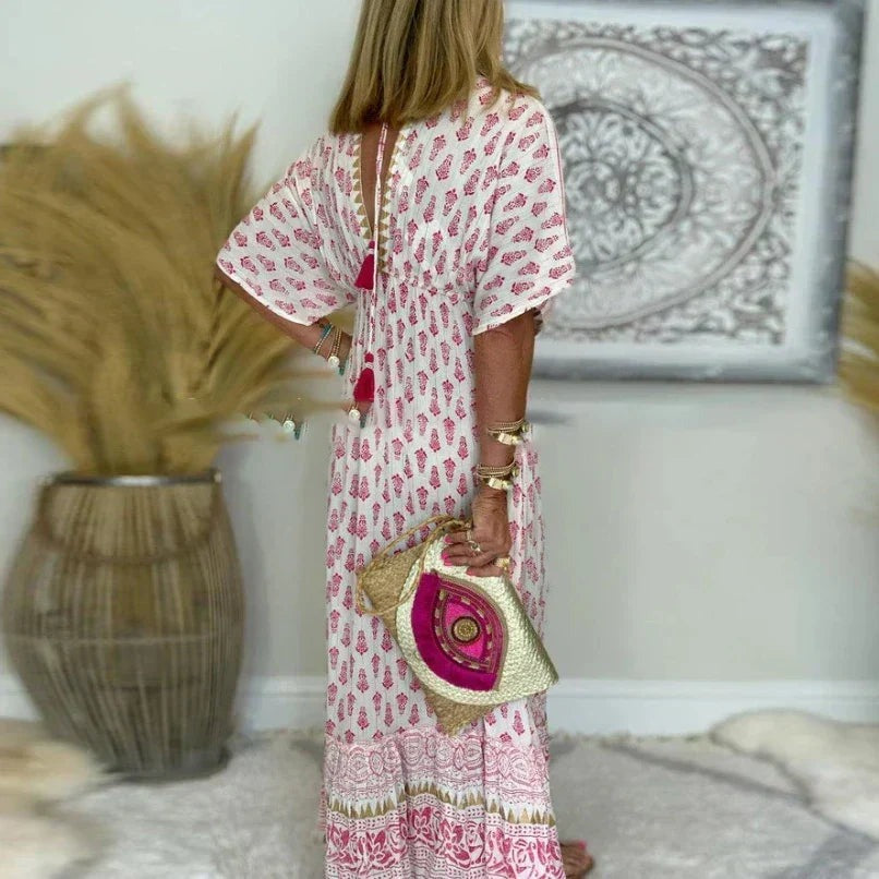 Women's Boho Print V Neck Maxi Dress - photo 3