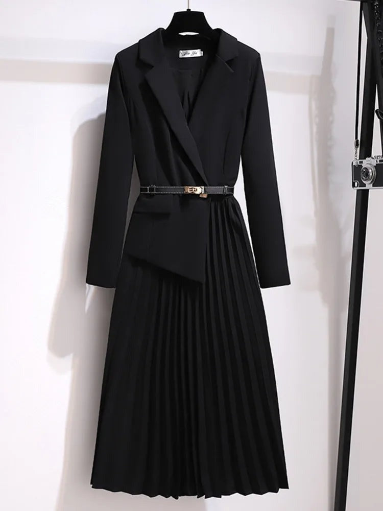 Elegant Pleated Blazer Dress with Stylish Belt - photo 4