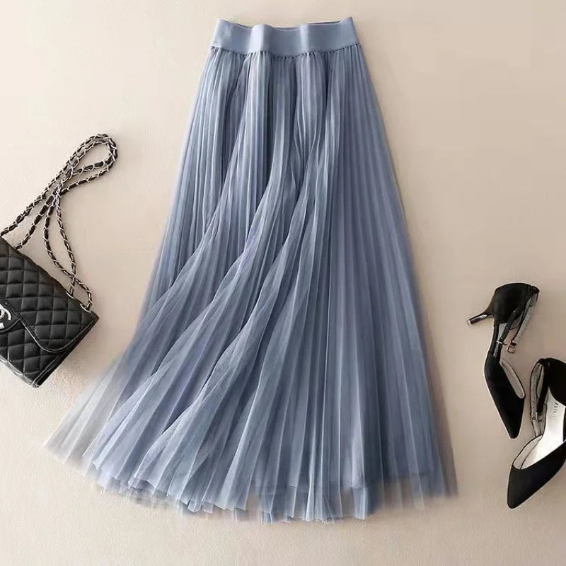 Jupe Midi Femme Plissée Taille Haute à Silhouette