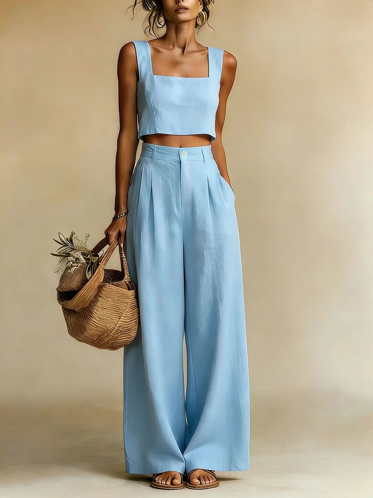 Women's Palazzo Two-Piece Set with Wide Leg Pants