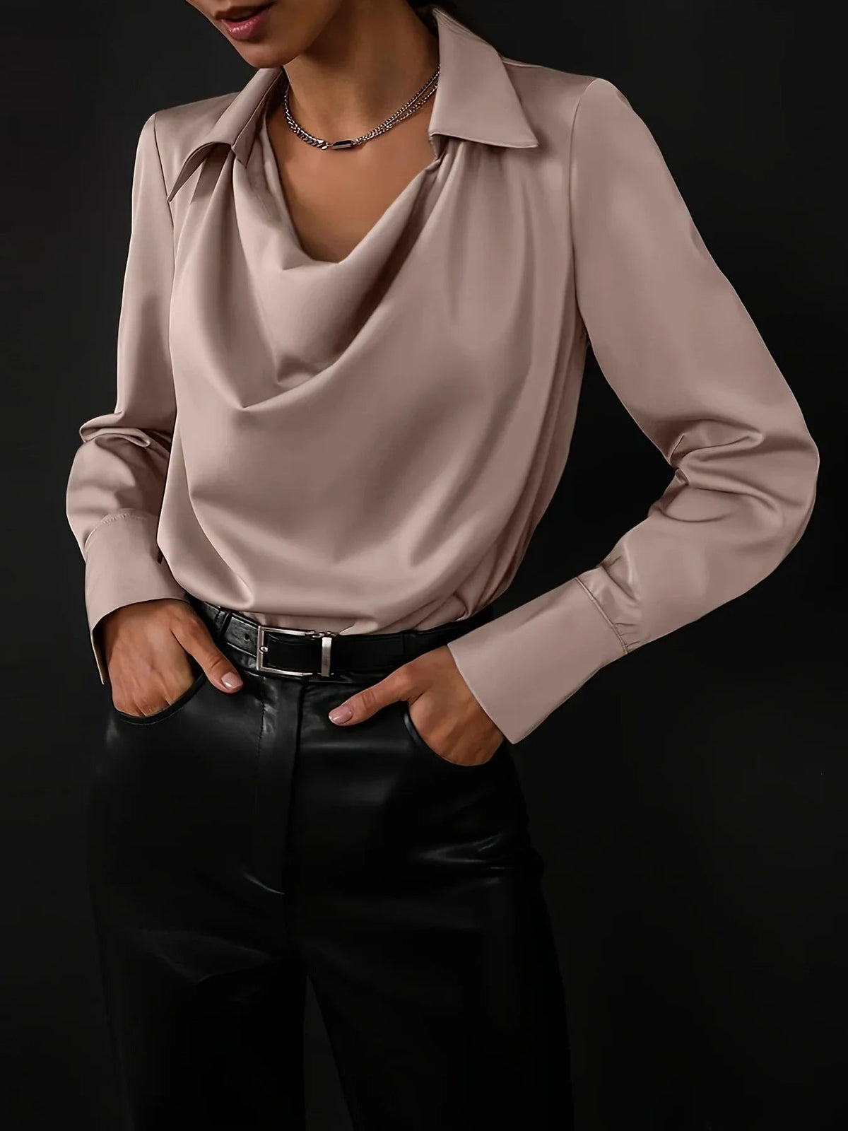 Women's Silk Long Sleeve Cowl Neck Blouse - photo 16