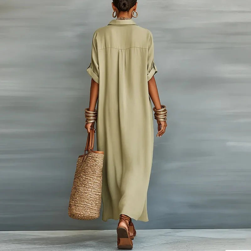 Larienne - Women's Linen Shirt Maxi Sundress - photo 2