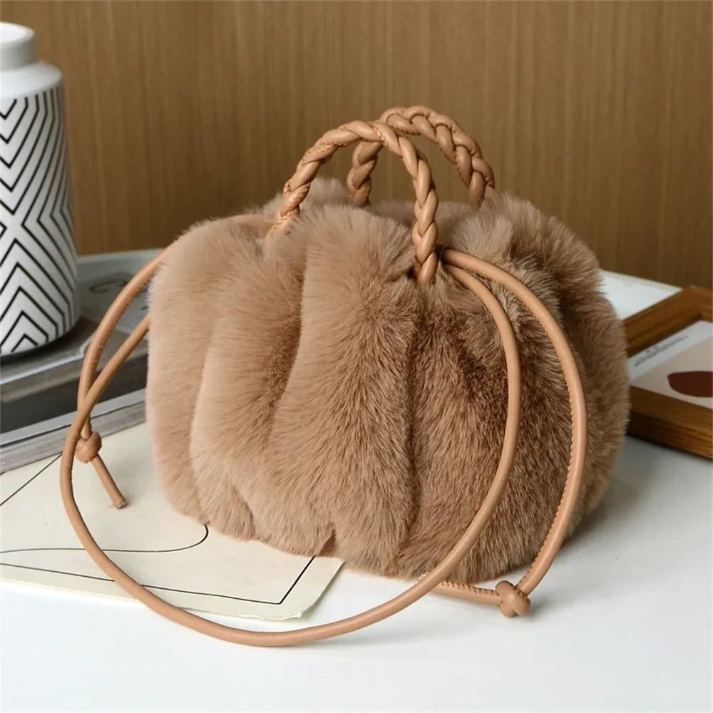 Jacinta - Women's Faux Fur Shoulder Bag with Round Handle