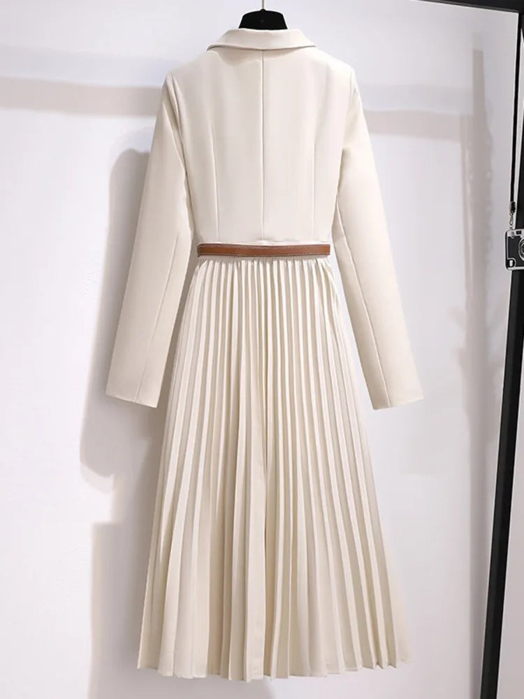 Elegant Pleated Blazer Dress with Stylish Belt - photo 5