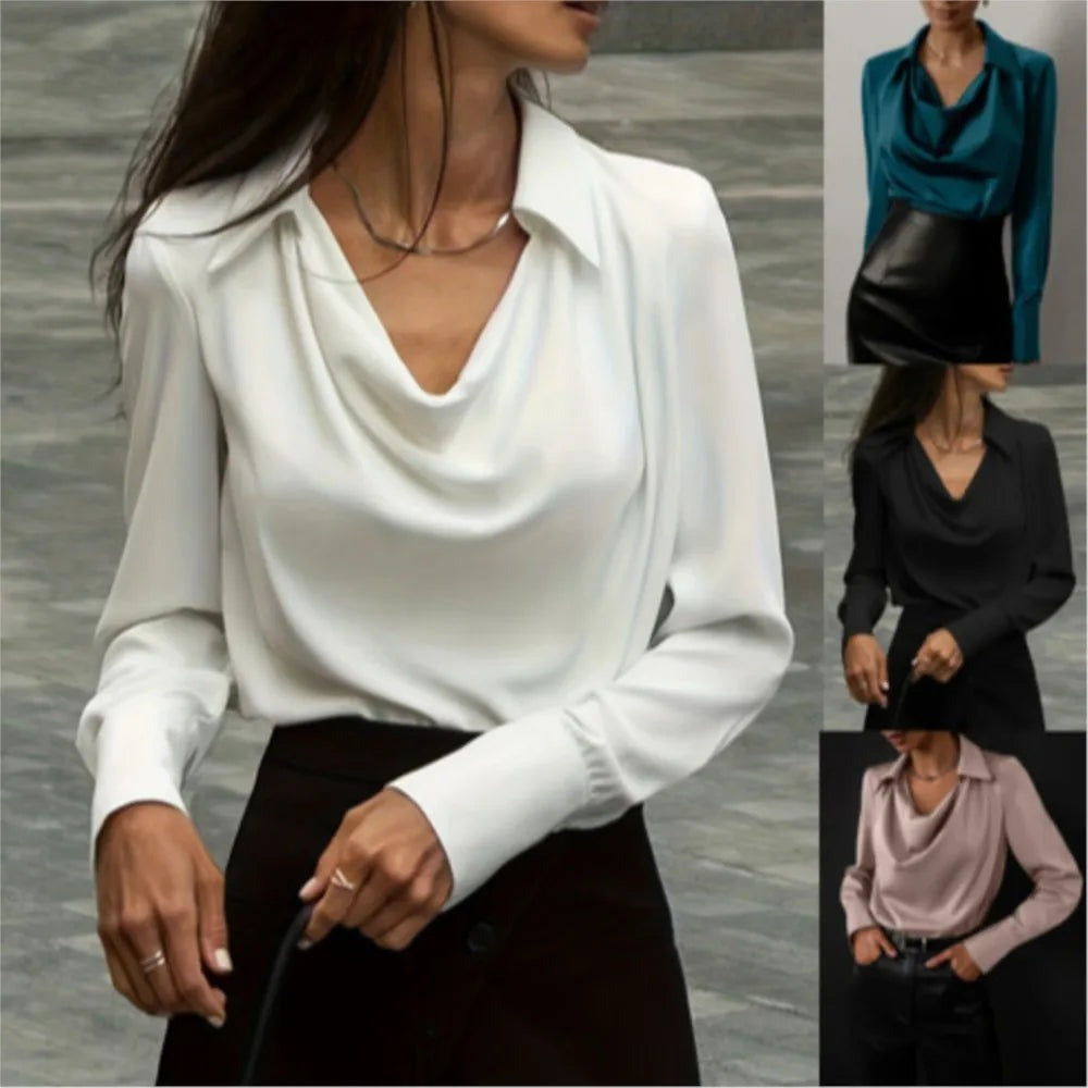 Women's Silk Long Sleeve Cowl Neck Blouse - photo 23
