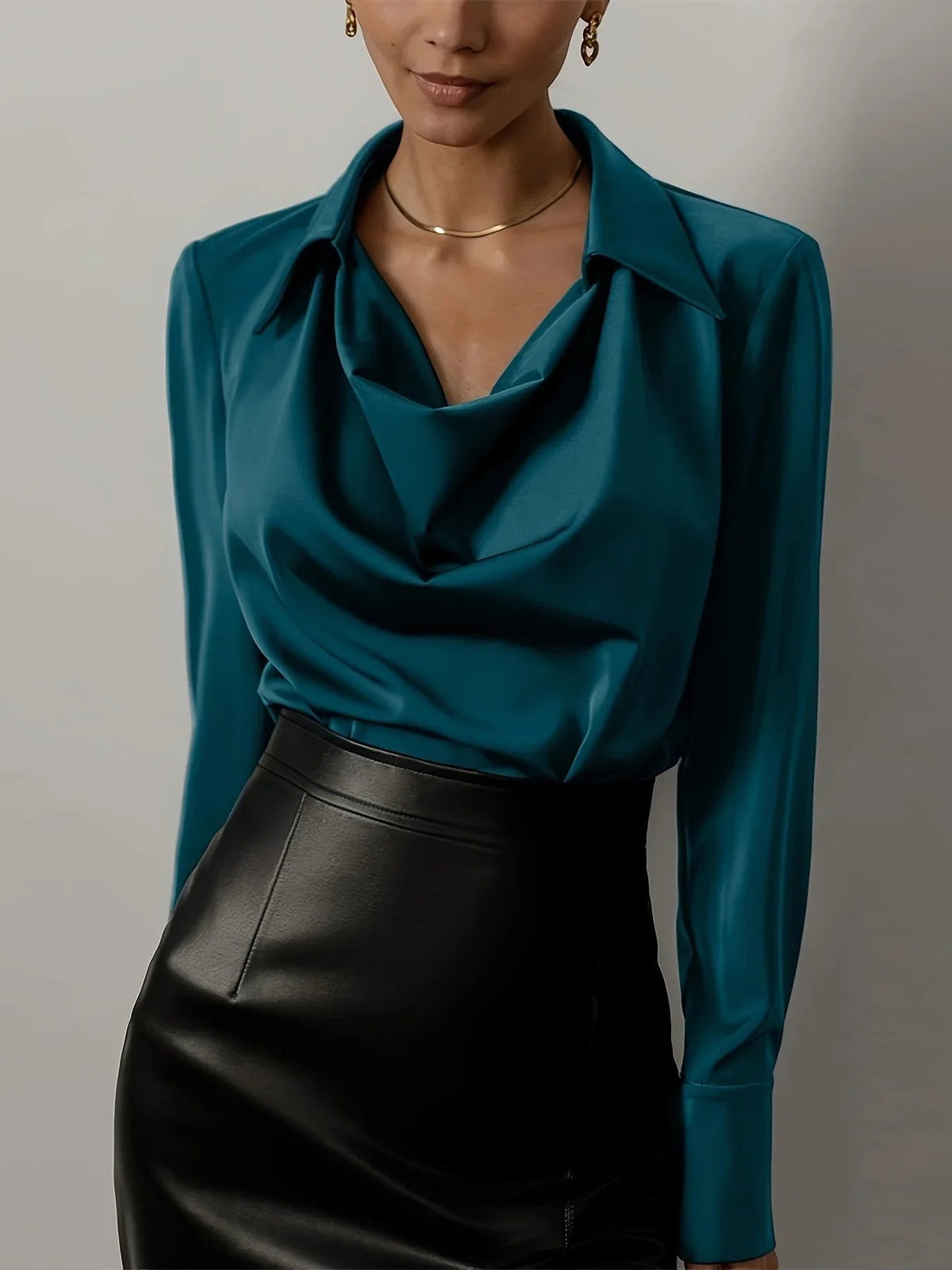 Women's Silk Long Sleeve Cowl Neck Blouse - photo 15