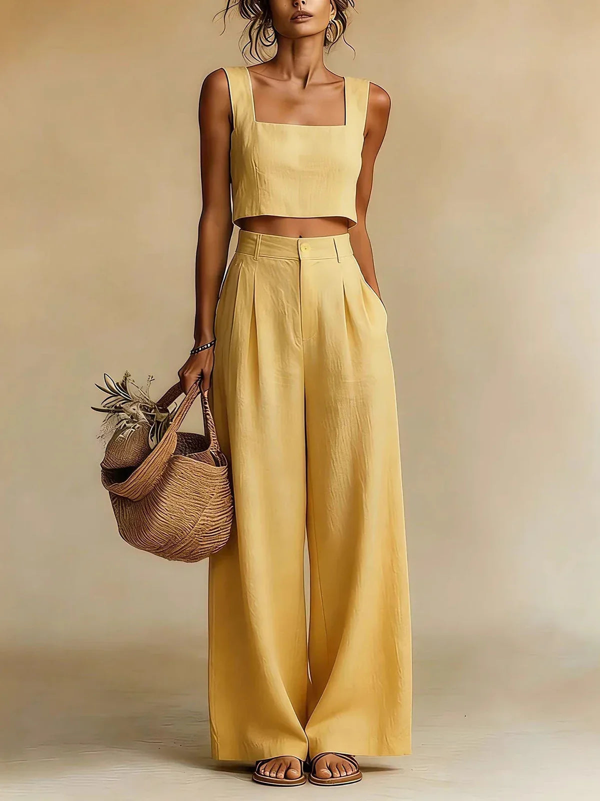 Women's Palazzo Two-Piece Set with Wide Leg Pants