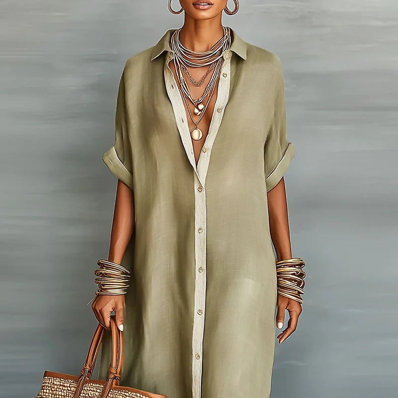 Larienne - Women's Linen Shirt Maxi Sundress - photo 3