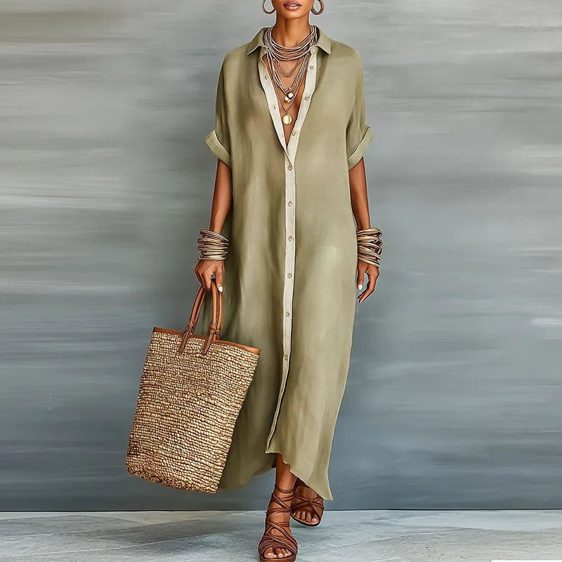 Larienne - Women's Linen Shirt Maxi Sundress - photo 1