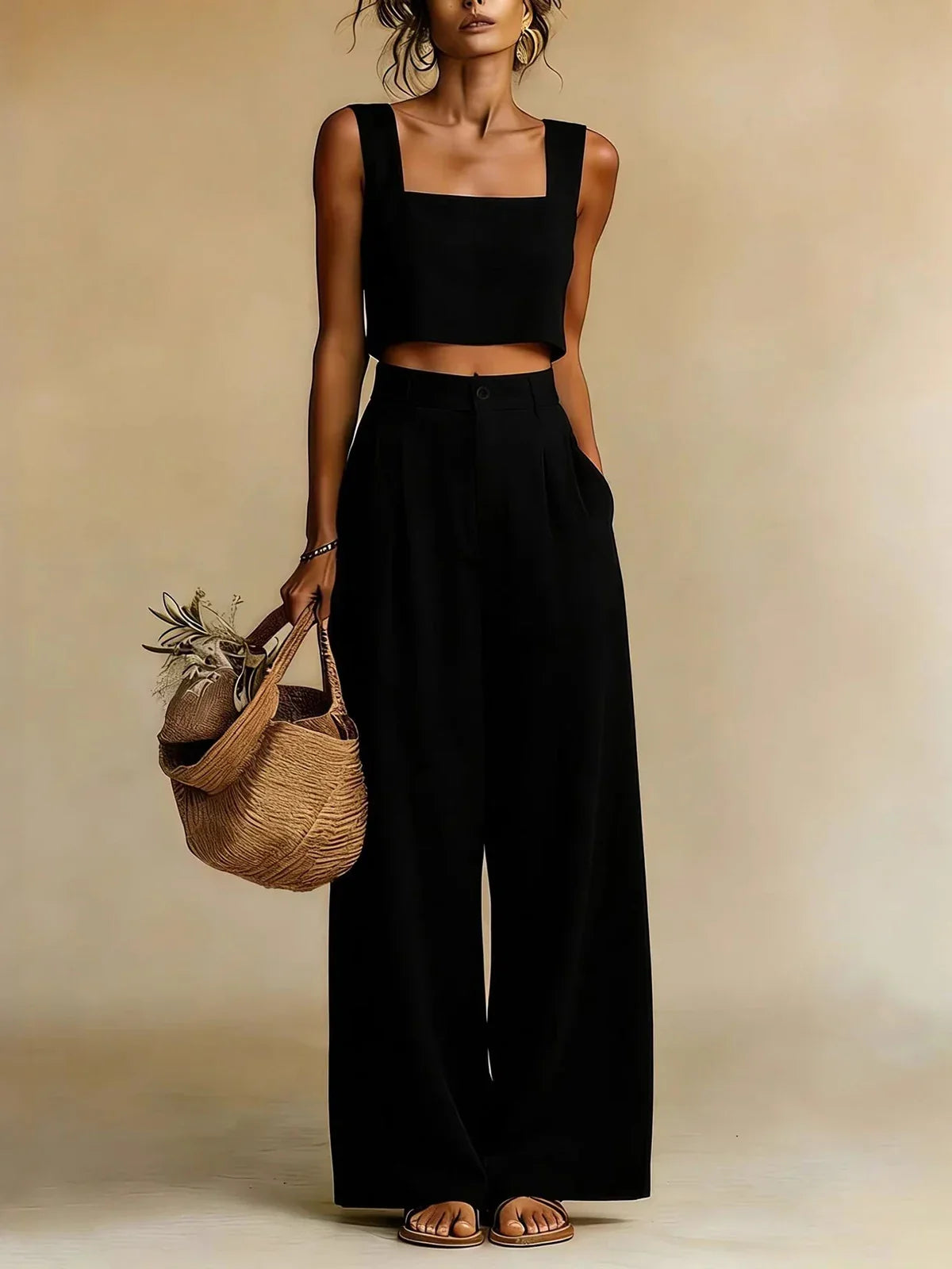 Women's Palazzo Two-Piece Set with Wide Leg Pants