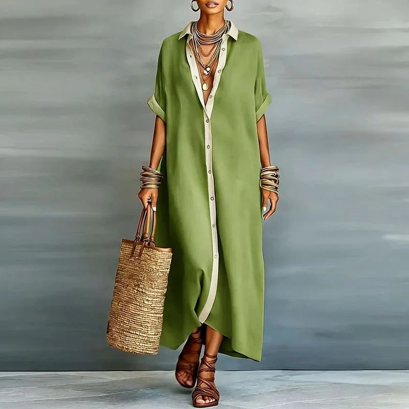Larienne - Women's Linen Shirt Maxi Sundress - photo 6