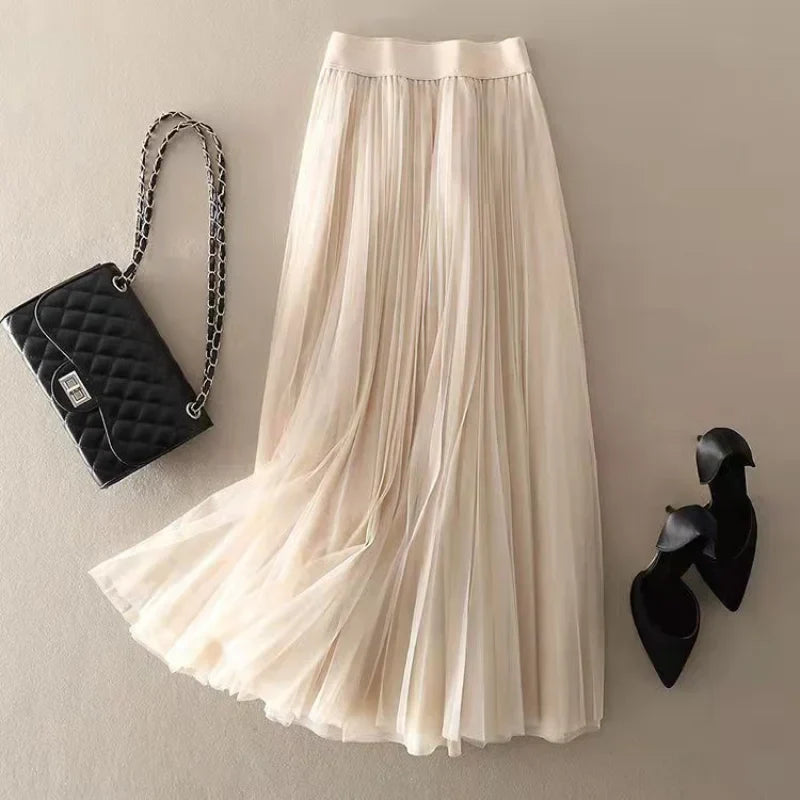 Jupe Midi Femme Plissée Taille Haute à Silhouette