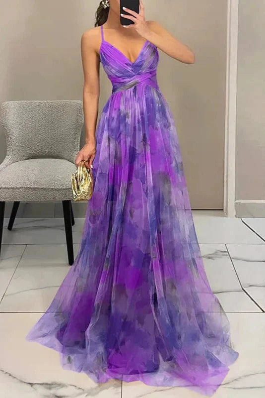 Rochie maxi florală pentru femei, potrivită pentru invitate la nuntă, cu fustă plisată