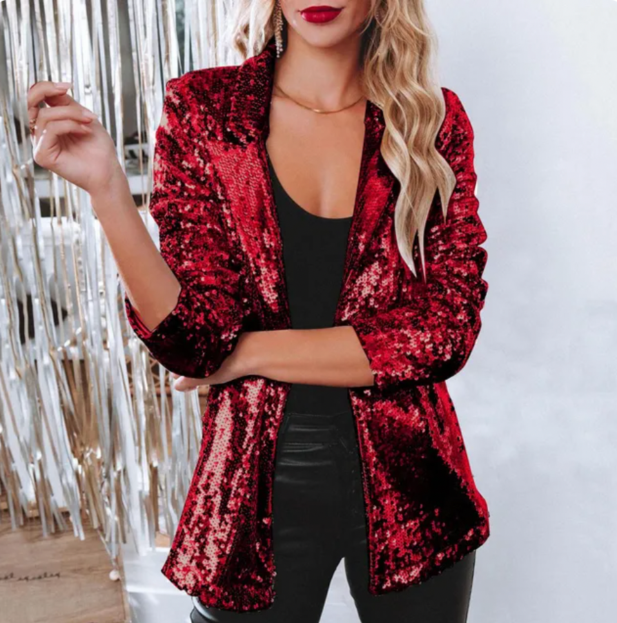 Women's Sequin Blazer with Open Front Design - photo 8