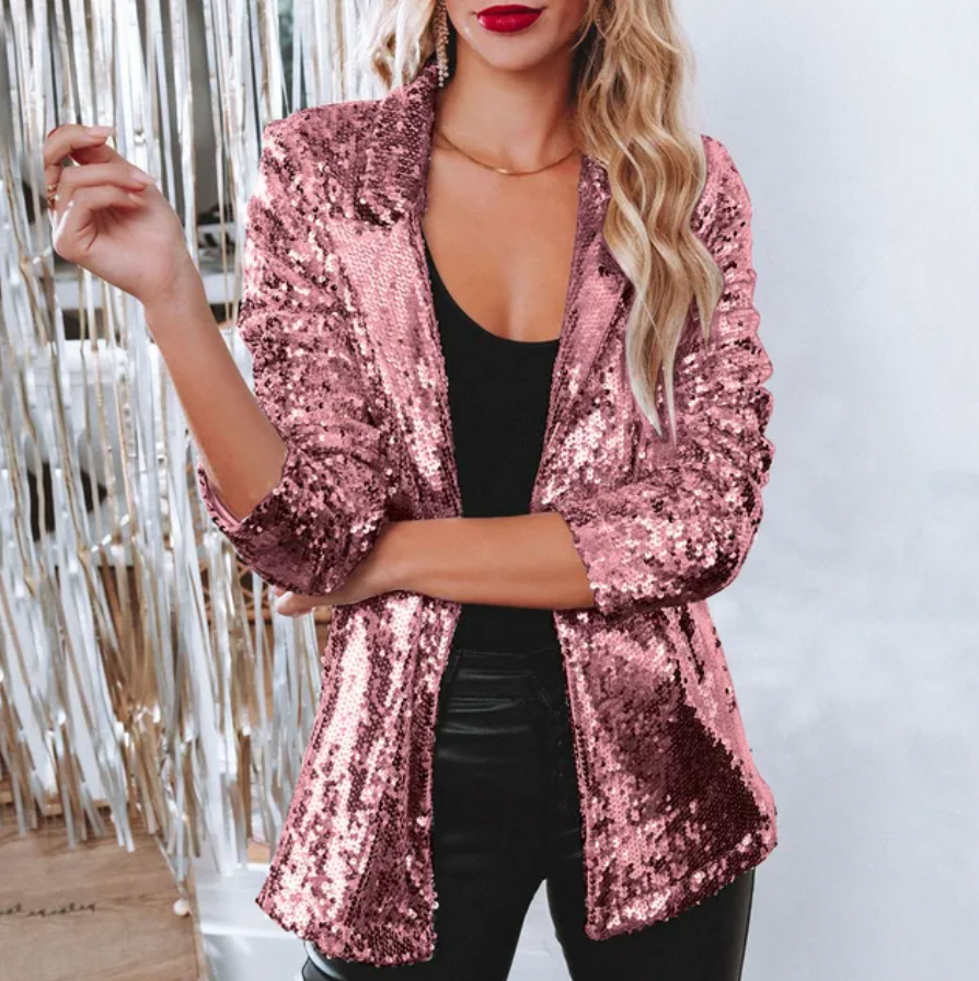 Women's Sequin Blazer with Open Front Design - photo 9