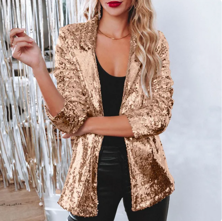 Women's Sequin Blazer with Open Front Design - photo 7