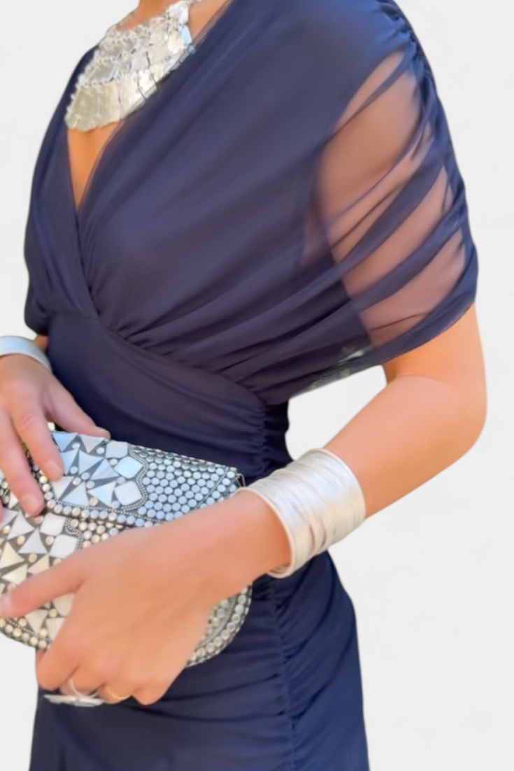 Robe Midi Femme à Épaules Dégagées et Jupe Fluide