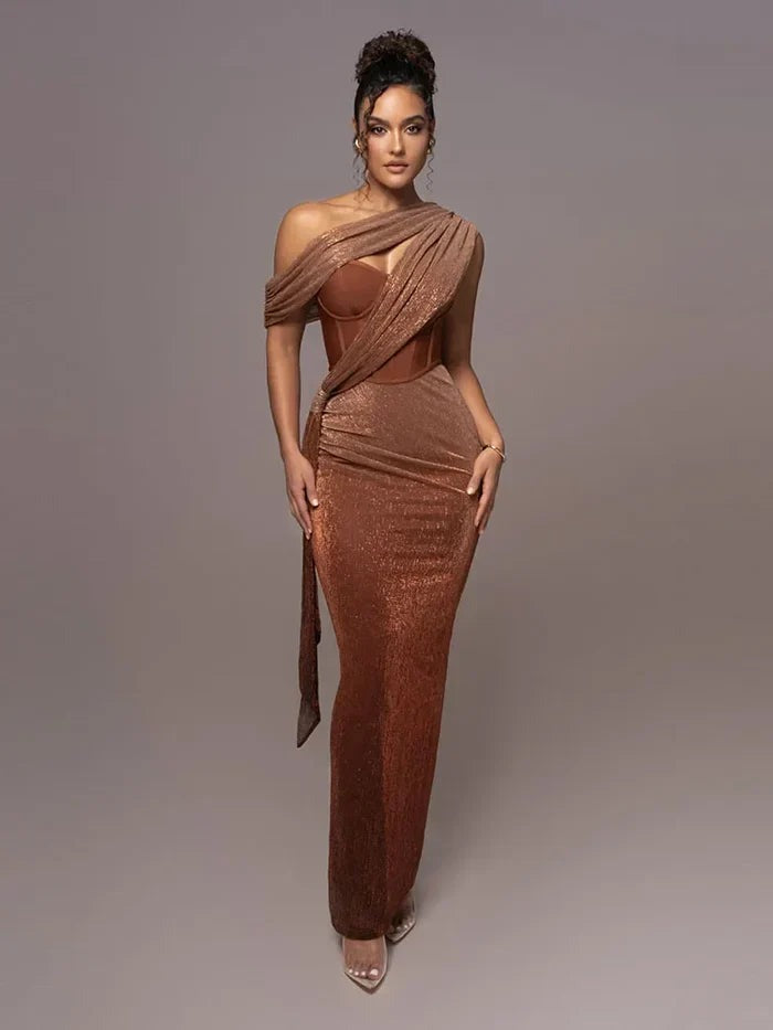 Agatha - Women's Corset Glitter Party Maxi Dress - photo 1