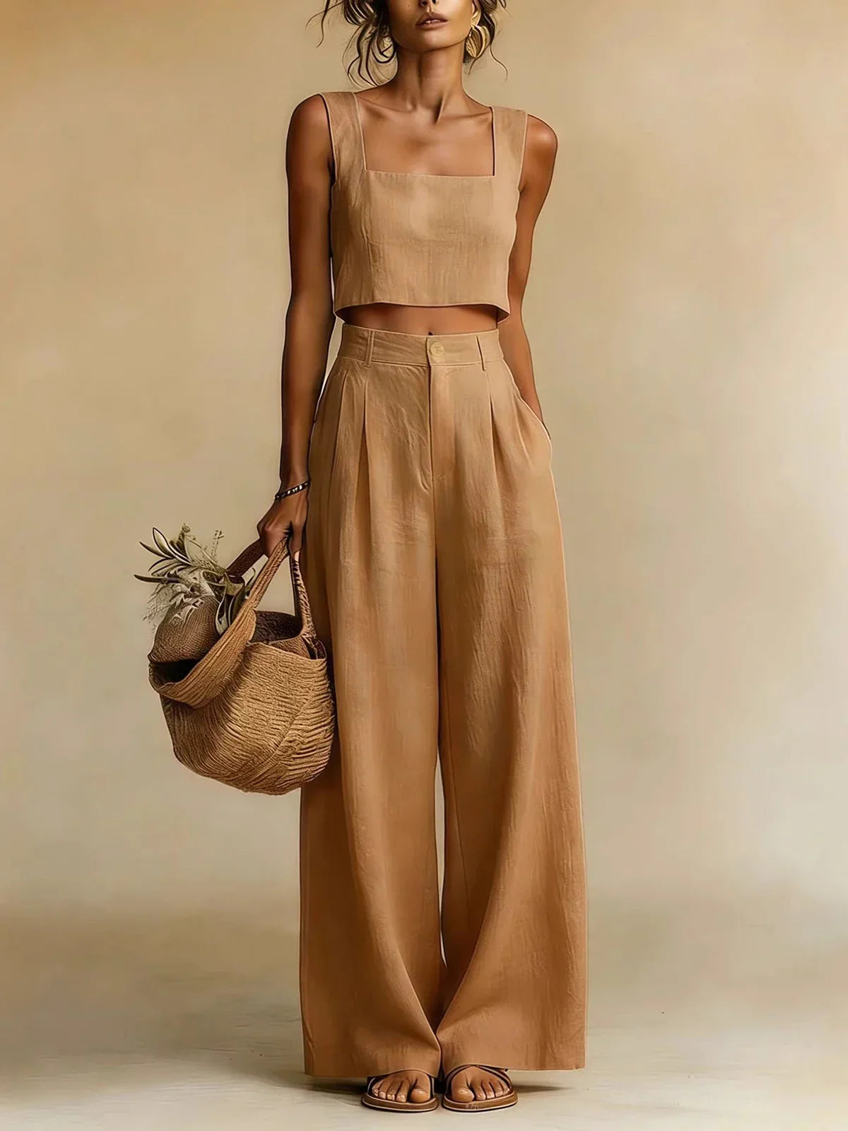 Women's Palazzo Two-Piece Set with Wide Leg Pants