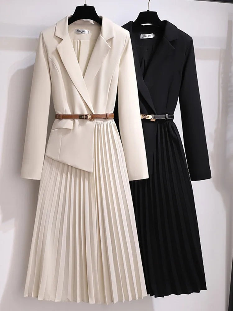 Elegant Pleated Blazer Dress with Stylish Belt - photo 6