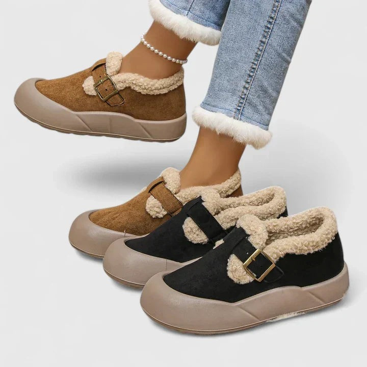 Merewyn - Women's Shearling Lined Clogs with Buckle Strap