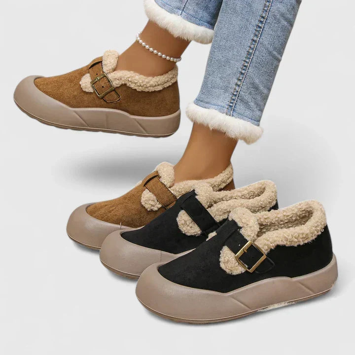 Merewyn - Women's Shearling Lined Clogs with Buckle Strap