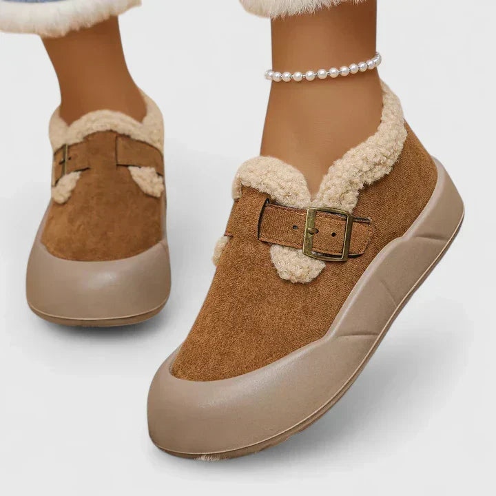Merewyn - Women's Shearling Lined Clogs with Buckle Strap