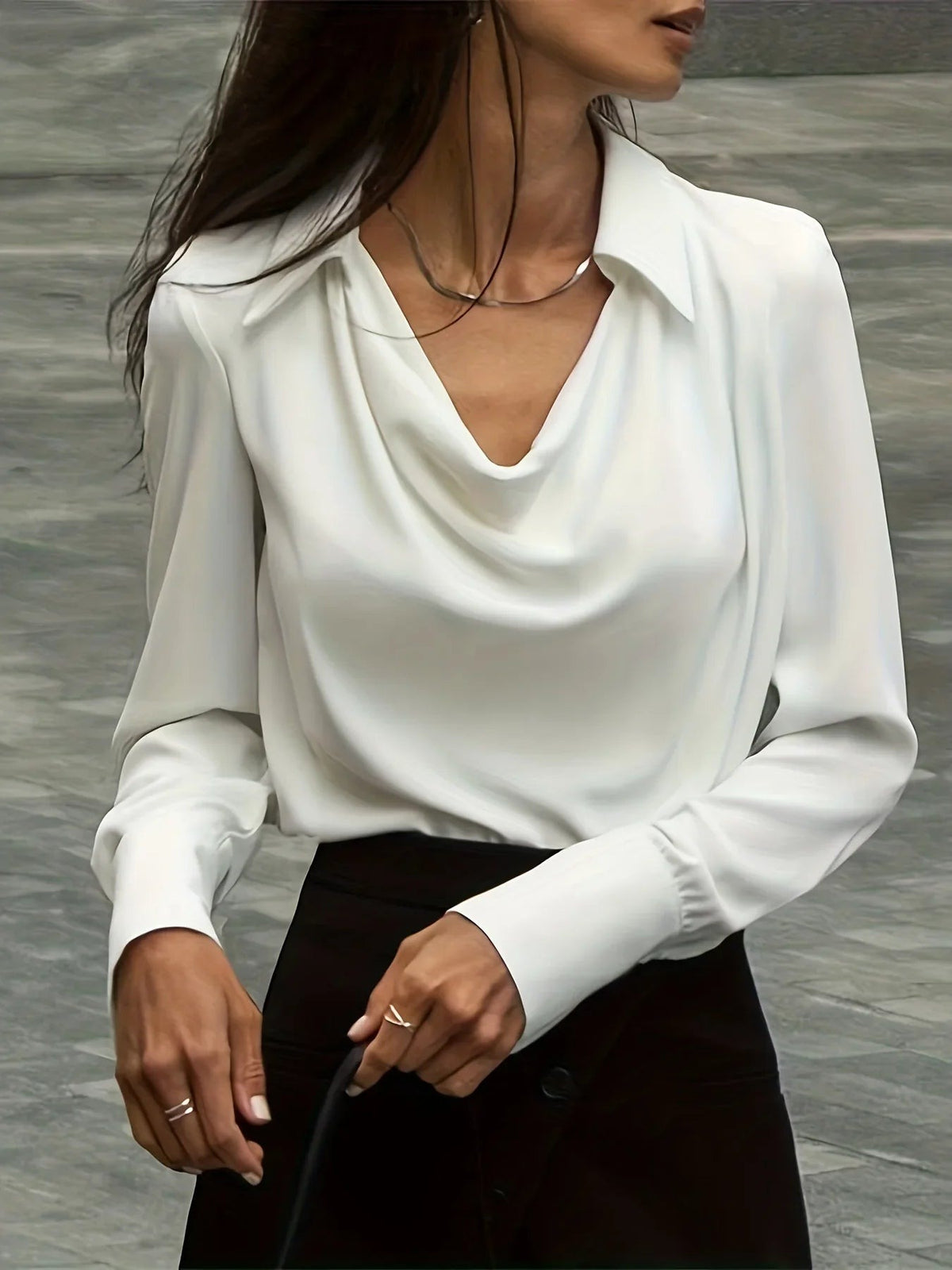 Women's Silk Long Sleeve Cowl Neck Blouse - photo 18