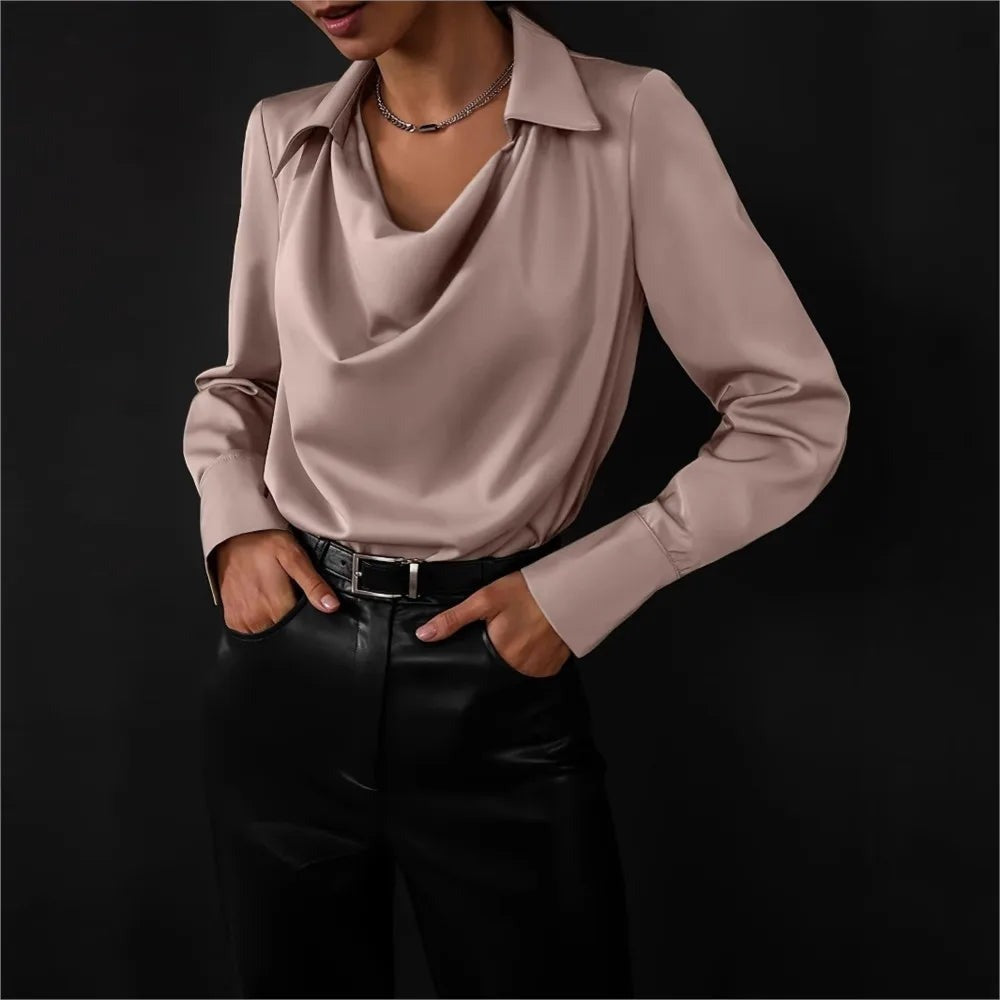 Women's Silk Long Sleeve Cowl Neck Blouse - photo 21