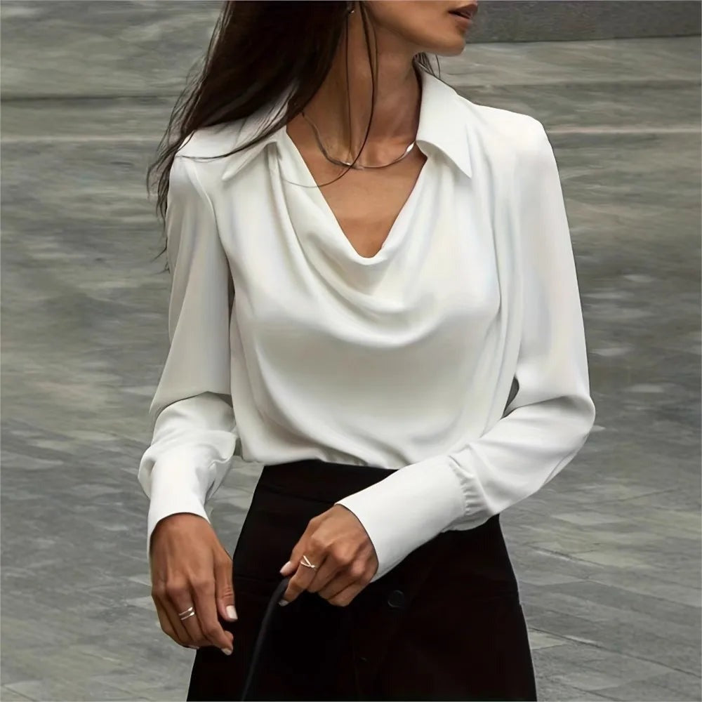 Women's Silk Long Sleeve Cowl Neck Blouse - photo 19
