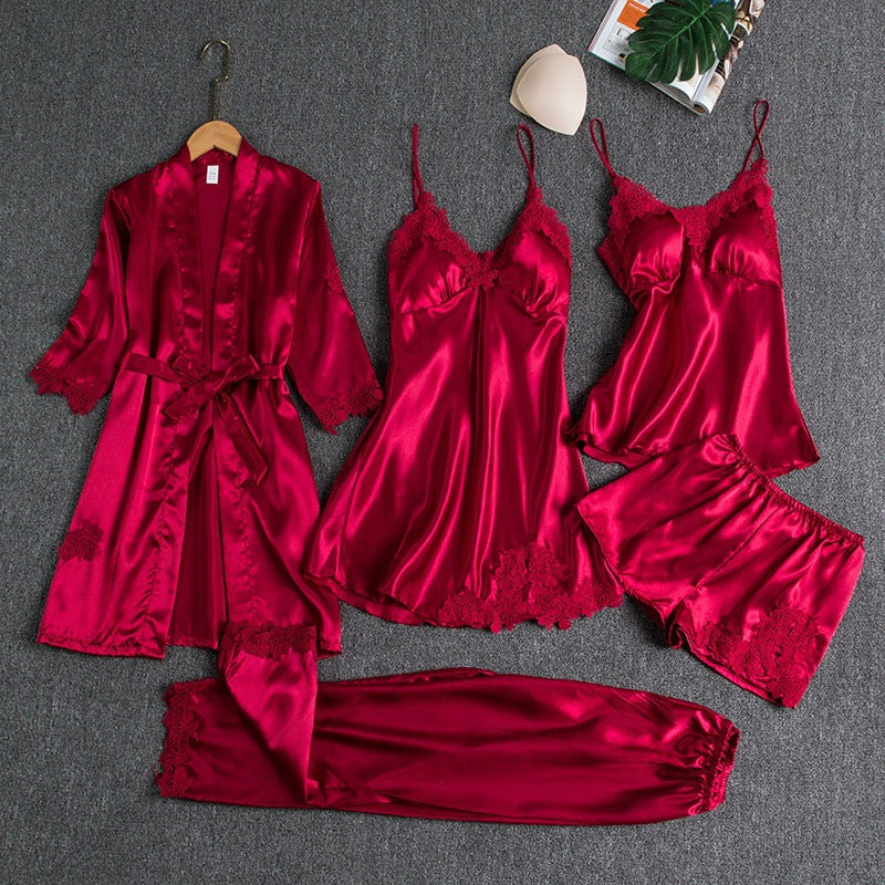 Set pigiama elegante da donna in pizzo a cinque pezzi