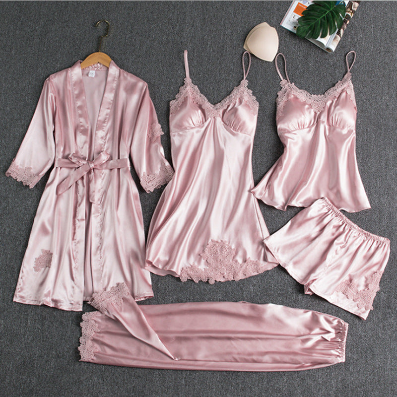 Set pigiama elegante da donna in pizzo a cinque pezzi
