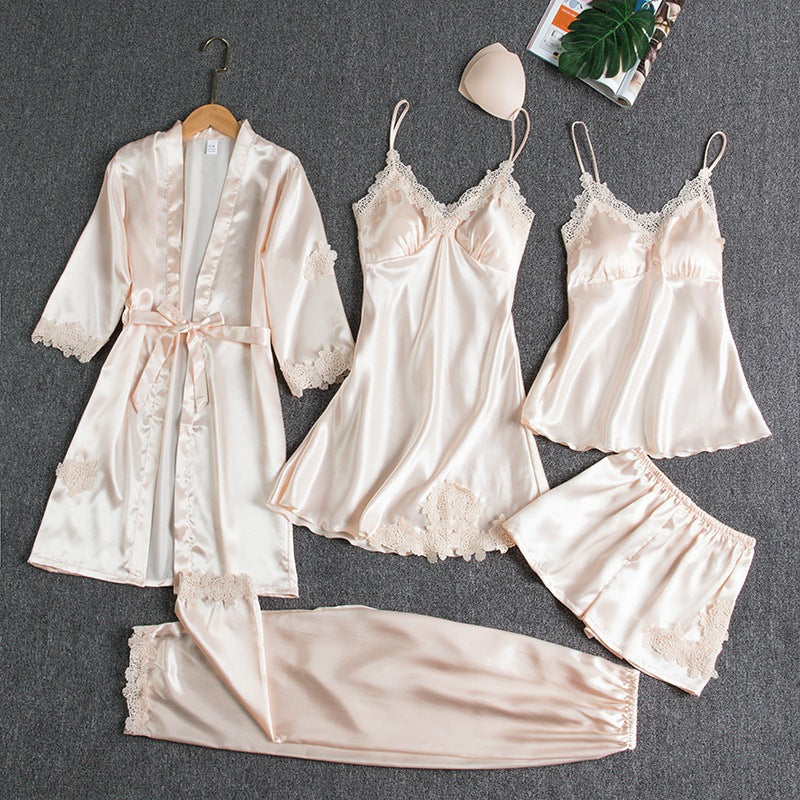 Set pigiama elegante da donna in pizzo a cinque pezzi