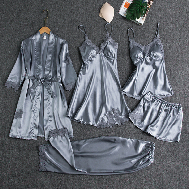 Set pigiama elegante da donna in pizzo a cinque pezzi