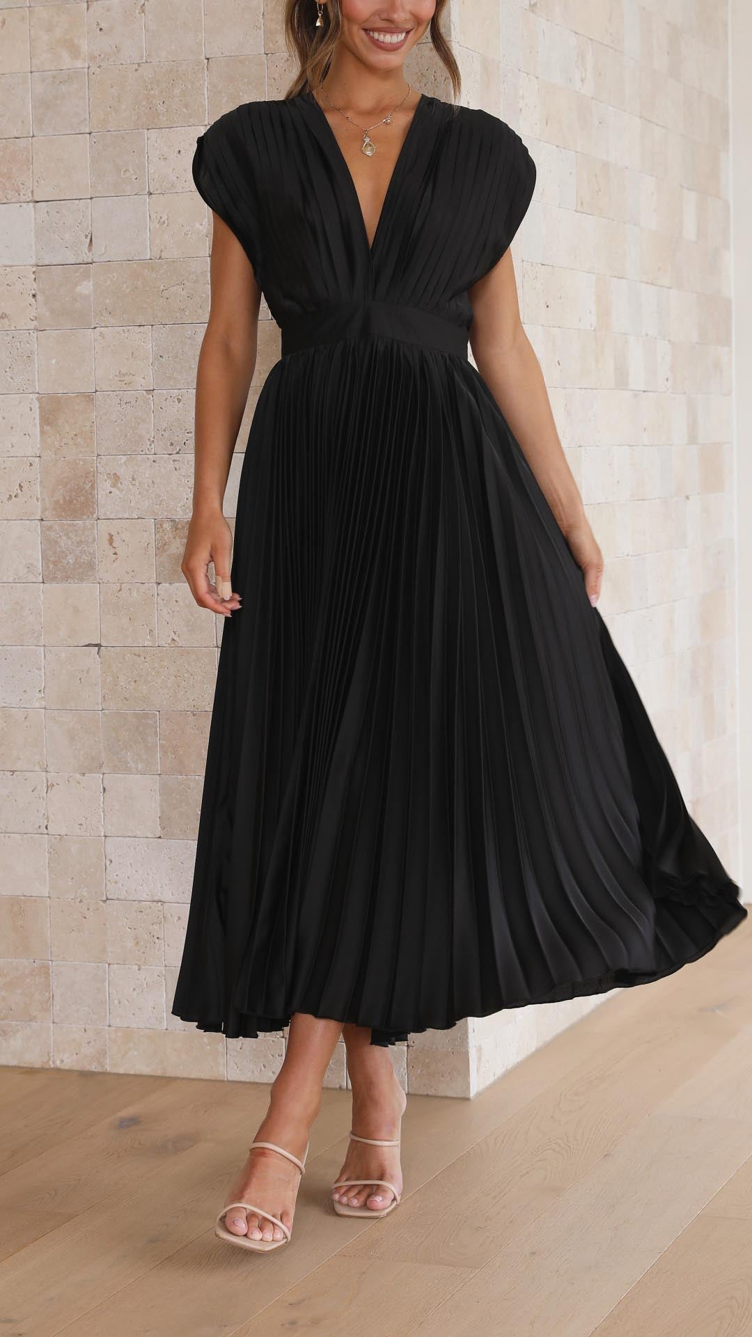 Rochie Maxi plisată pentru femei - Elegantă și confortabilă