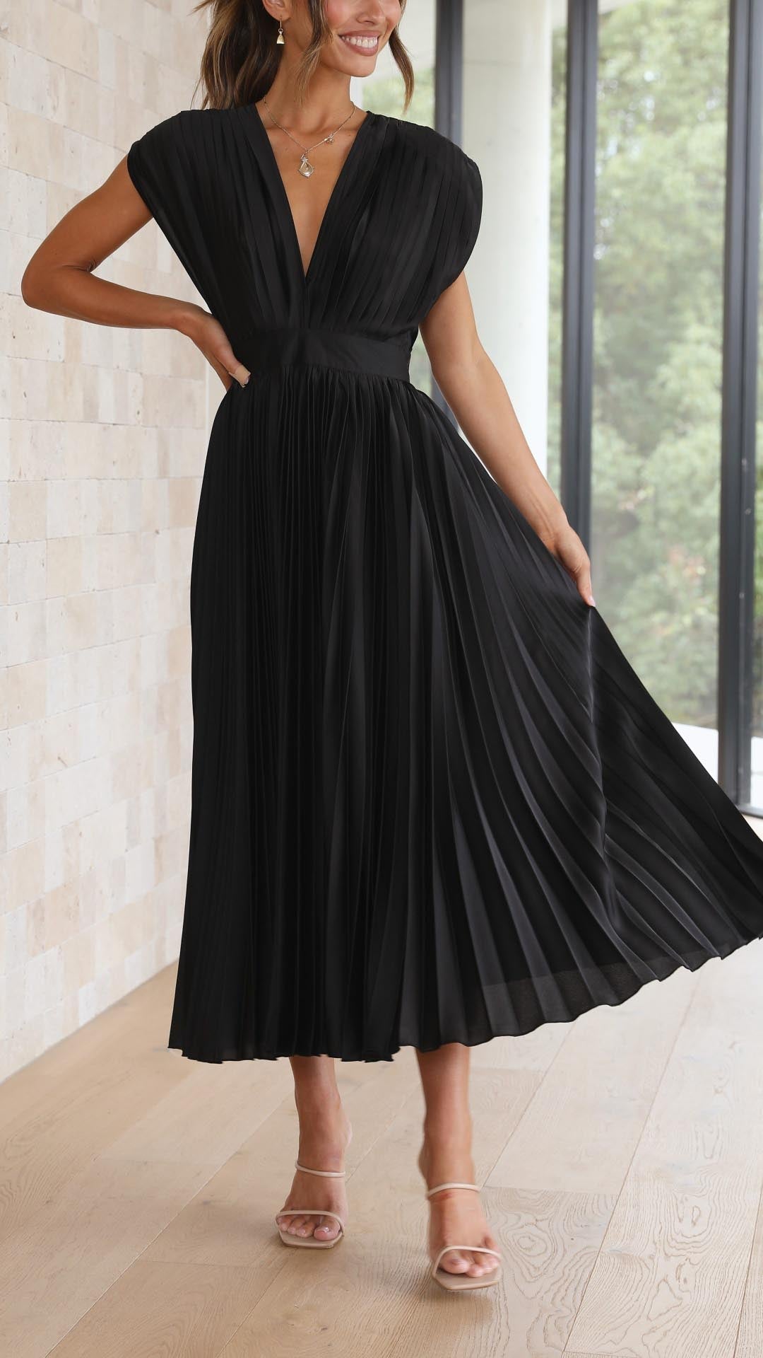 Rochie Maxi plisată pentru femei - Elegantă și confortabilă