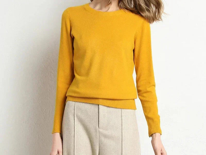 Women's Crew Neck Classic Jumper - Yellow
