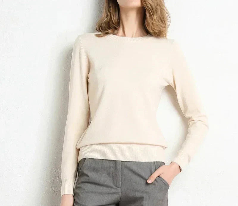 Women's Crew Neck Classic Jumper - Beige