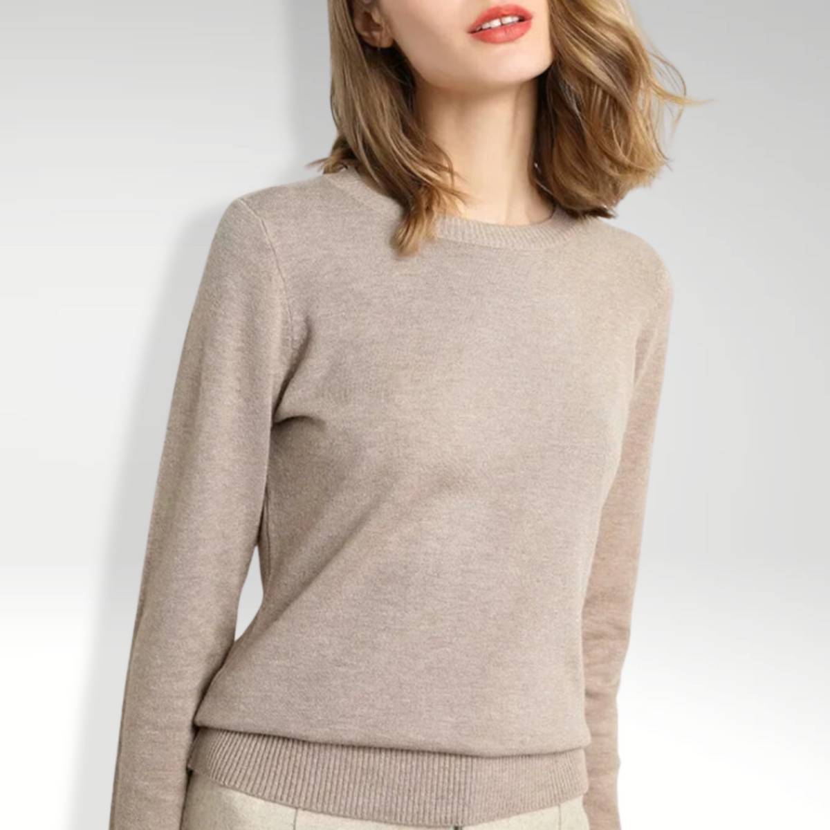 Women's Crew Neck Classic Jumper - Khaki