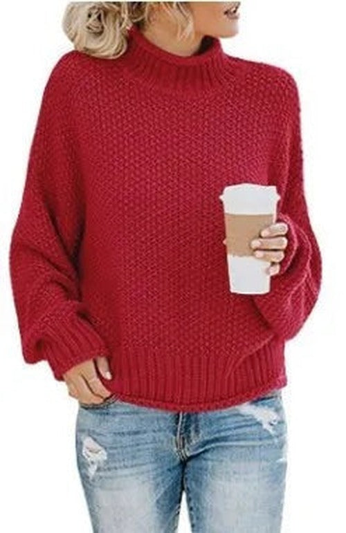 Women's Eleanor - Elegant Turtleneck Sweater - Red