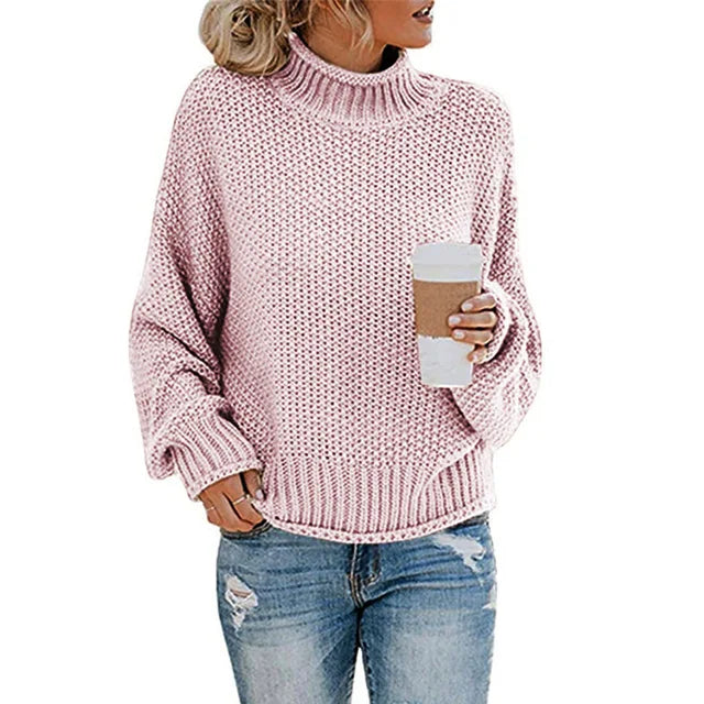 Women's Eleanor - Elegant Turtleneck Sweater - Light Pink