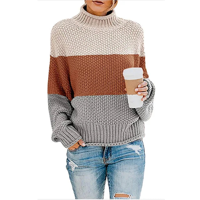 Women's Eleanor - Elegant Turtleneck Sweater - Beige / Brown / Grey
