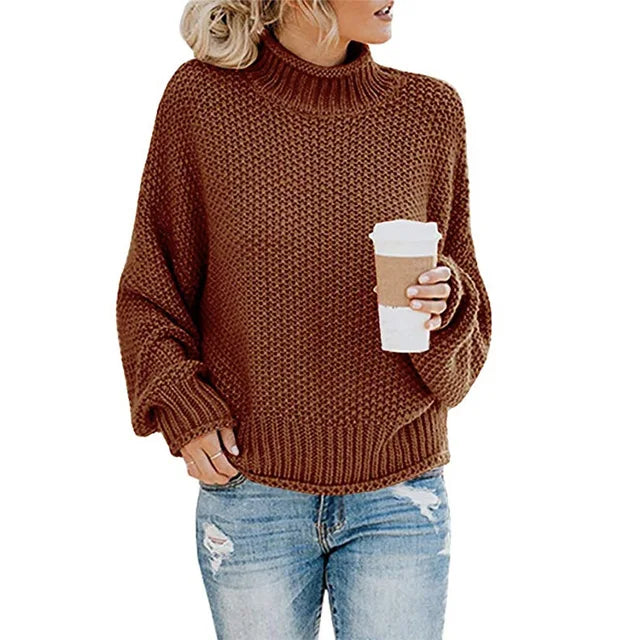 Women's Eleanor - Elegant Turtleneck Sweater - Brown