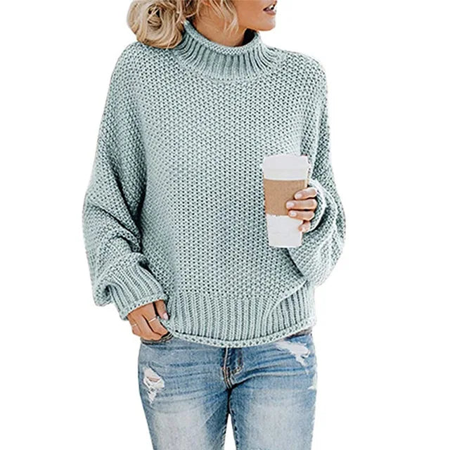 Women's Eleanor - Elegant Turtleneck Sweater - Light Blue