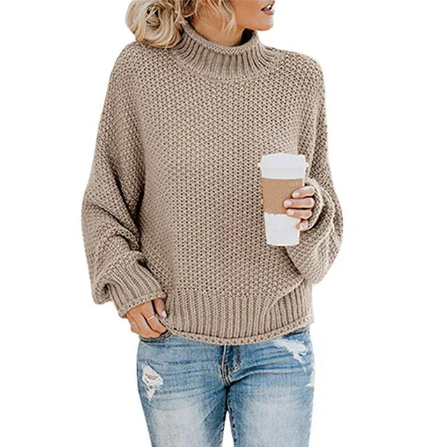 Women's Eleanor - Elegant Turtleneck Sweater - Khaki