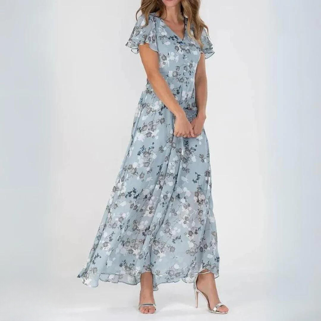 Rochie maxi de cocktail pentru femei, cu imprimeu floral și mâneci fluture